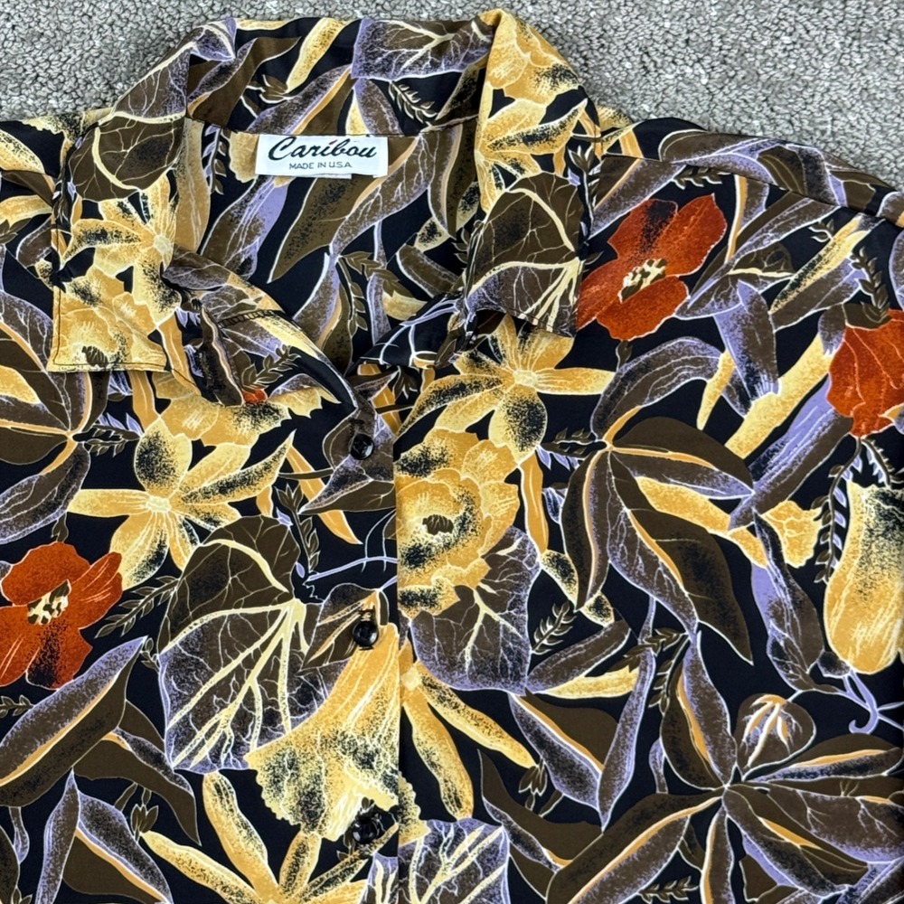 Vintage Carilou Womens 18 Floral Blouse Made USA 90s Botanical Button Up Shirt